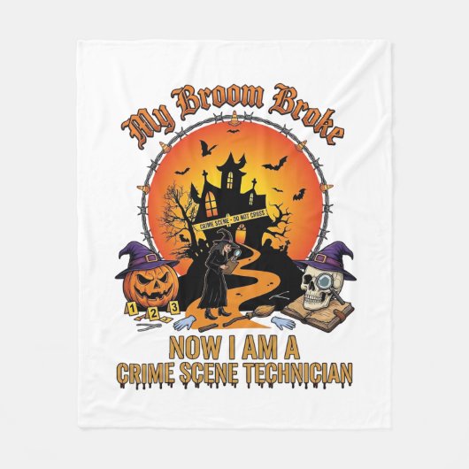 Besen Gebrochen Tatorttechniker Halloween Hexe Fleecedecke (Vorderseite)