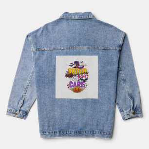 Besen Haar Egal Halloween Hexenhut Kürbis C Jeansjacke