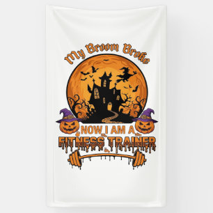 Besen kaputt Halloween Fitness-Trainer Hexe Kürbis Banner