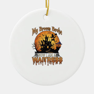 Besen kaputte Kellnerin Halloween Hexe Spukhaus Keramik Ornament