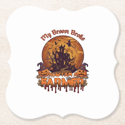 Besen kaputter Bauer Halloween Hexe Spukhaus P Untersetzer (Vorderseite)