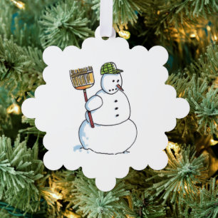 Besen Schneemann Schneeflocken Papierornament Ornament Karte