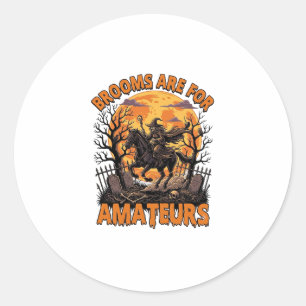 Besen sind Amateur-Halloween-Hexenpferd-Mond-Grab Runder Aufkleber