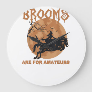 Besen sind für Amateure Reiten Halloween Große Wanduhr