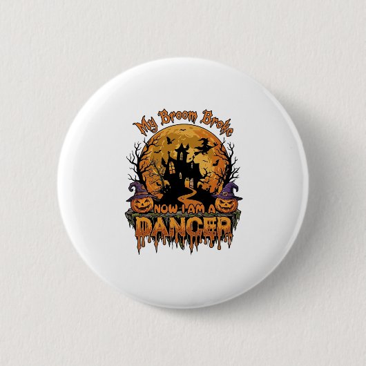 Besen zerbrochener Tänzer Halloween Spukhaus Kürbi Button (Vorderseite)