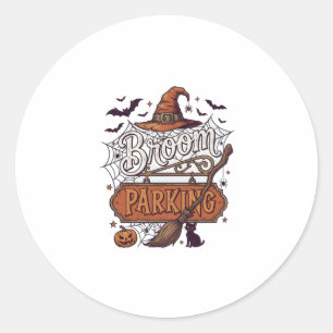 Besenparkplatz Halloween Hexenhut Besenstiel Schwa Runder Aufkleber