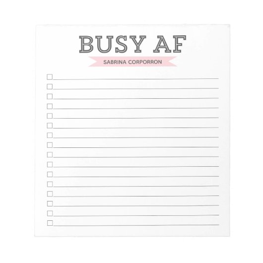 Besetzt AF | Moderne Typografie | Rosa Felder Notizblock (Vorderseite)