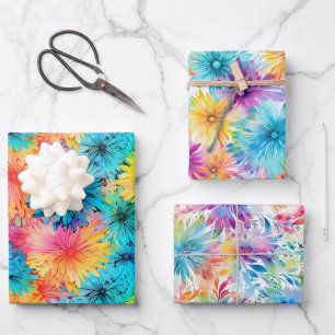 Besetzt florale Gefärbte Krawatte Muster Set 1 Geschenkpapier Set