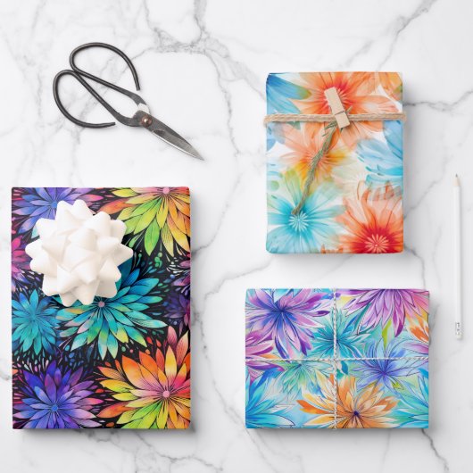 Besetzt florale Gefärbte Krawatte Muster Set 3 Geschenkpapier Set (Vorderseite)