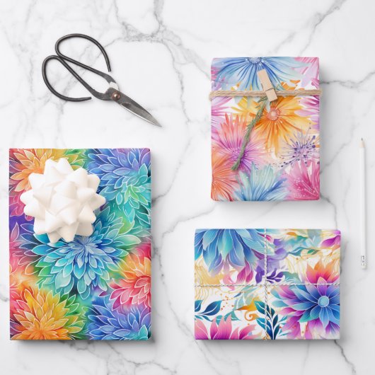 Besetzt florale Gefärbte Krawatte Muster Set 6 Geschenkpapier Set (Vorderseite)