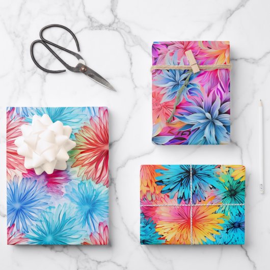 Besetzt florale Gefärbte Krawatte Muster Set 7 Geschenkpapier Set (Vorderseite)