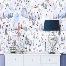 Besetzt Snowy Mountain Alpendorf Tapete