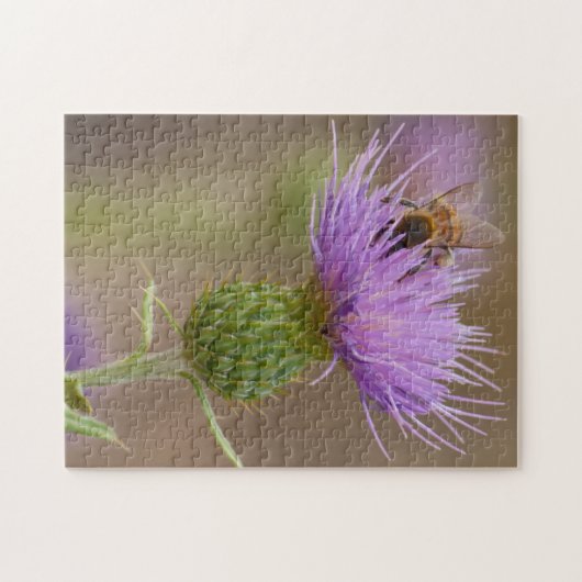 Besetzte Biene in Lila Blume-Foto Puzzle (Horizontal)