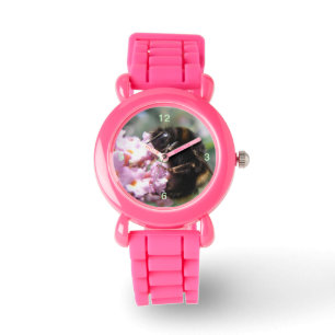 Besetzte Hummeln und rosa Blume Glitzer Watch Armbanduhr