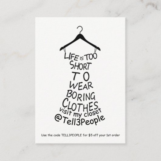 Besichtigen Sie das Einkaufen von Kleidungsstücken Visitenkarte (Vorderseite)