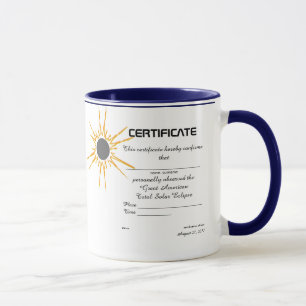 Besichtigungszeugnis des amerikanischen Solarkolle Tasse