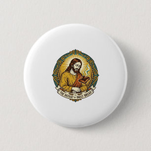Besiegter Jesus raucht verbrannten Toast Frühstück Button