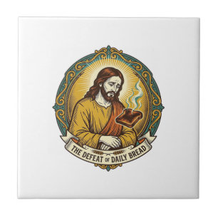 Besiegter Jesus raucht verbrannten Toast Frühstück Fliese