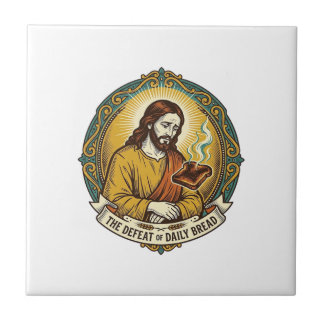 Besiegter Jesus raucht verbrannten Toast Frühstück Fliese