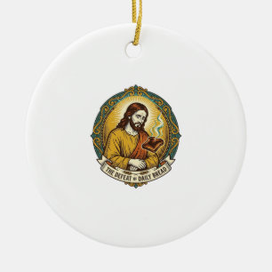 Besiegter Jesus raucht verbrannten Toast Frühstück Keramik Ornament