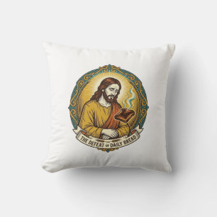 Besiegter Jesus raucht verbrannten Toast Frühstück Kissen