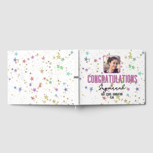 Besondere Ereignisse farbenfrohe Sterne auf weißem Gästebuch (Voll)