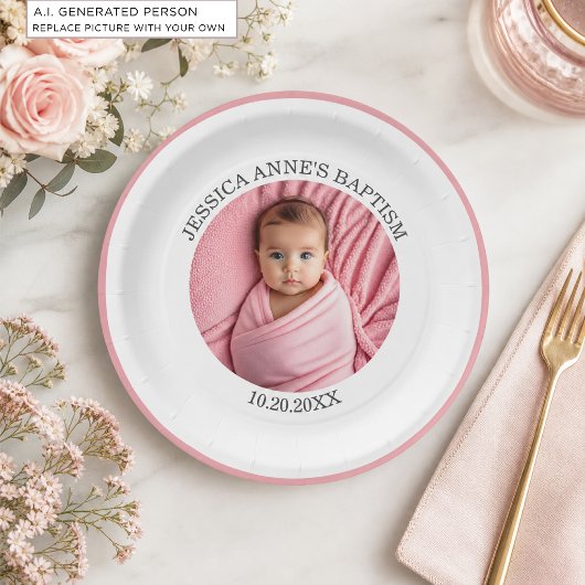 Besondere Foto Mädchen-Taufe   Pappteller