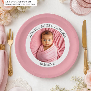 Besondere Foto Mädchen-Taufe   Pappteller