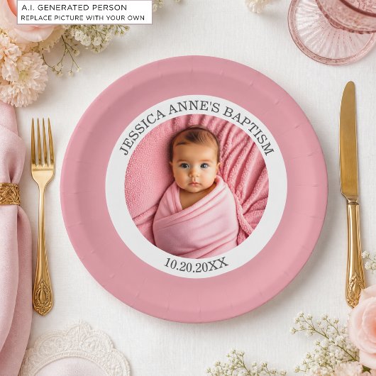 Besondere Foto Mädchen-Taufe Pappteller