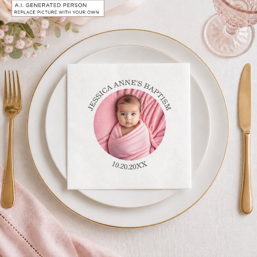 Besondere Foto Mädchen-Taufe Serviette