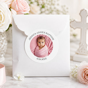 Besondere Foto Mädchen Taufgeschenk Runder Aufkleber