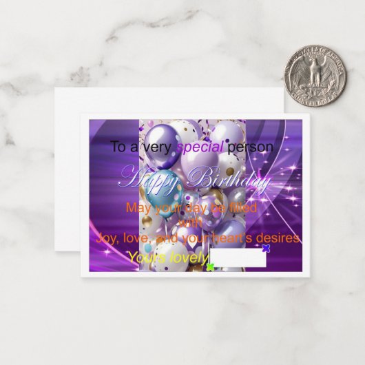 Besondere Geburtstagskarten Mitteilungskarte (Vorderseite/Rückseite Beispiel)