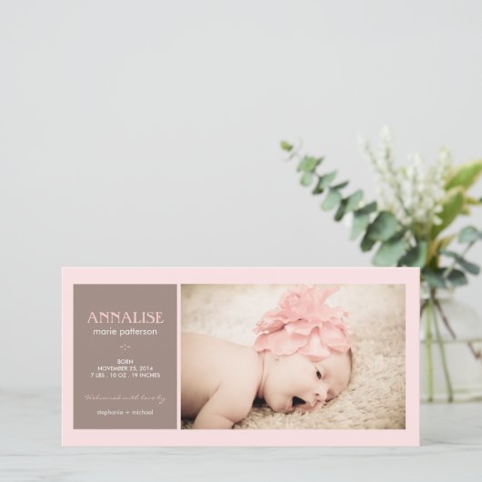 Besondere Moment Foto Baby Girl Geburtserklärung Ankündigung (Stehend Vorderseite)