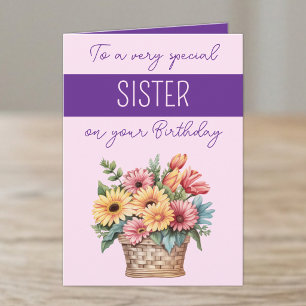 Besondere Schwester Gerbera lila rosa Geburtstag Karte