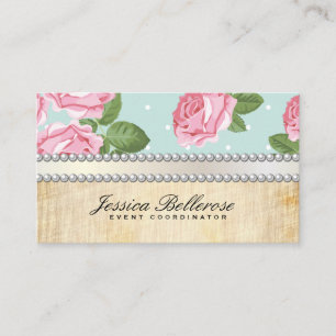 Besondere Veranstaltungen   Vintage Rose und Polka Visitenkarte