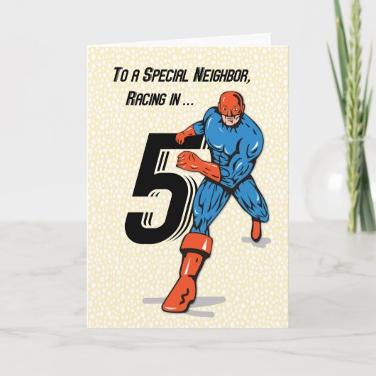 Besonderer Nachbar 5. Geburtstag Superheld Karte (Vorderseite)