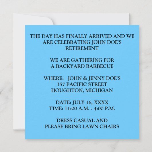 BESONDERS ANZUFERTIGEN RUHESTANDS-PARTY EINLADUNG (Rückseite)