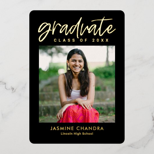 Besonders Coole Foil Abschluss bearbeitbare Farbfo Folieneinladung (Vorderseite)