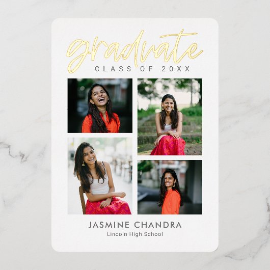 Besonders Coole Foil Abschluss bearbeitbare Farbfo Folieneinladung (Vorderseite)