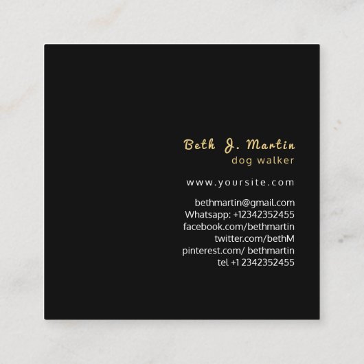 Besonders Niedliche Paws Prints N Heart Black Gold Quadratische Visitenkarte (Rückseite)