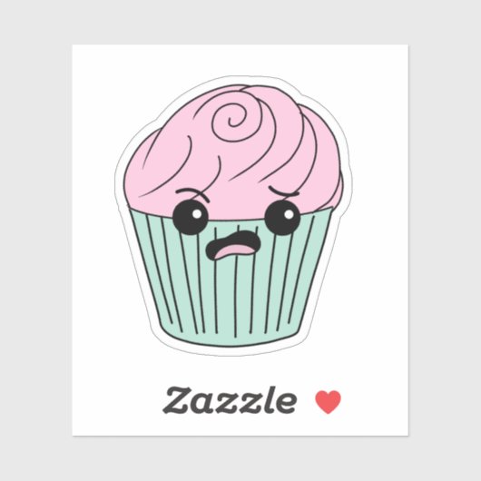 Besorgener rosa Cupcake Aufkleber (Blatt)