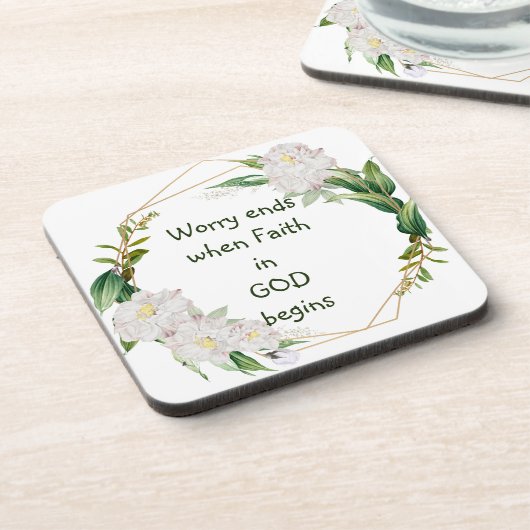 Besorgnis endet, wenn der Glaube an Gott Zitat ang Getränkeuntersetzer (Linke Seite)