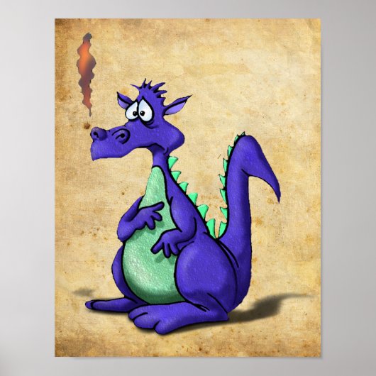 Besorgnis erregender Lila Dragon-Cartoon Poster (Vorne)