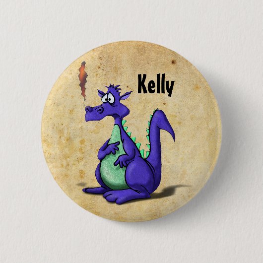 Besorgter lila Drache Cartoon Button (Vorderseite)