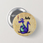 Besorgter lila Drache Cartoon Button (Vorne & Hinten)