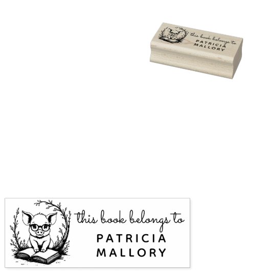 Bespectacled Baby Piglet Reading Library Gummistempel (Stempel)