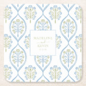 Bespoke Blue and Green Floral Wedding Pattern Rechteckiger Pappuntersetzer (Vorderseite)