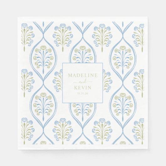 Bespoke Blue and Green Floral Wedding Pattern Serviette (Vorderseite)
