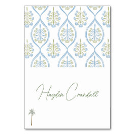 Bespoke Blue and Green Wedding Palm Tree Tischnummer