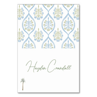 Bespoke Blue and Green Wedding Palm Tree Tischnummer